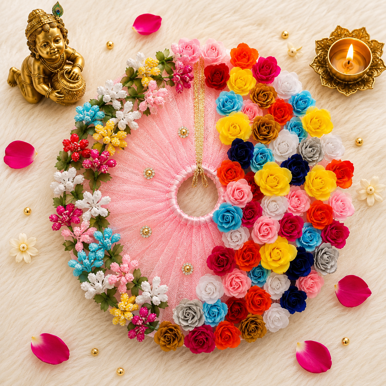 Multicolor Floral Designer Laddu Gopal Poshak Set