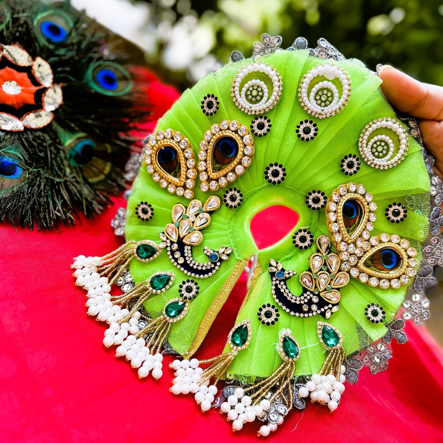 Green Peacock Designer Laddu Gopal Poshak Set