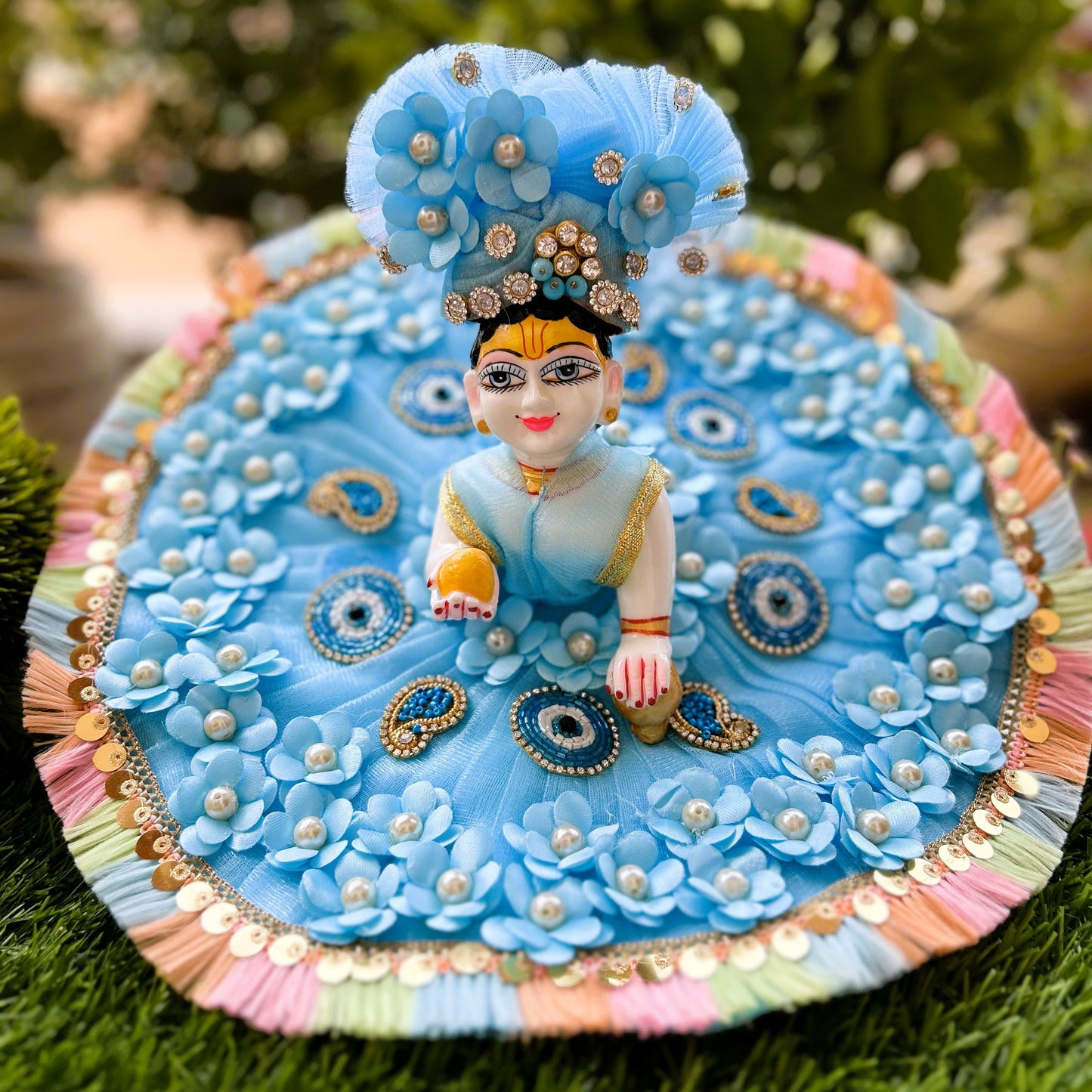 Magical Sky Blue Evil Eye Laddu Gopal Poshak Set