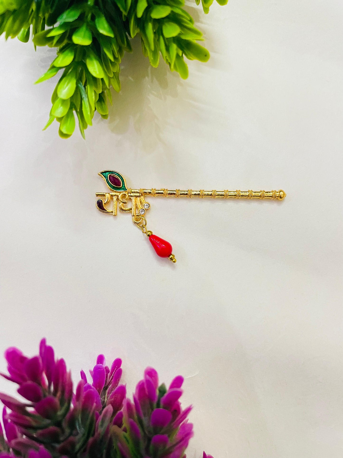 Bansuri - Peacock Radhe beads decorated for idols (Size 5,6)
