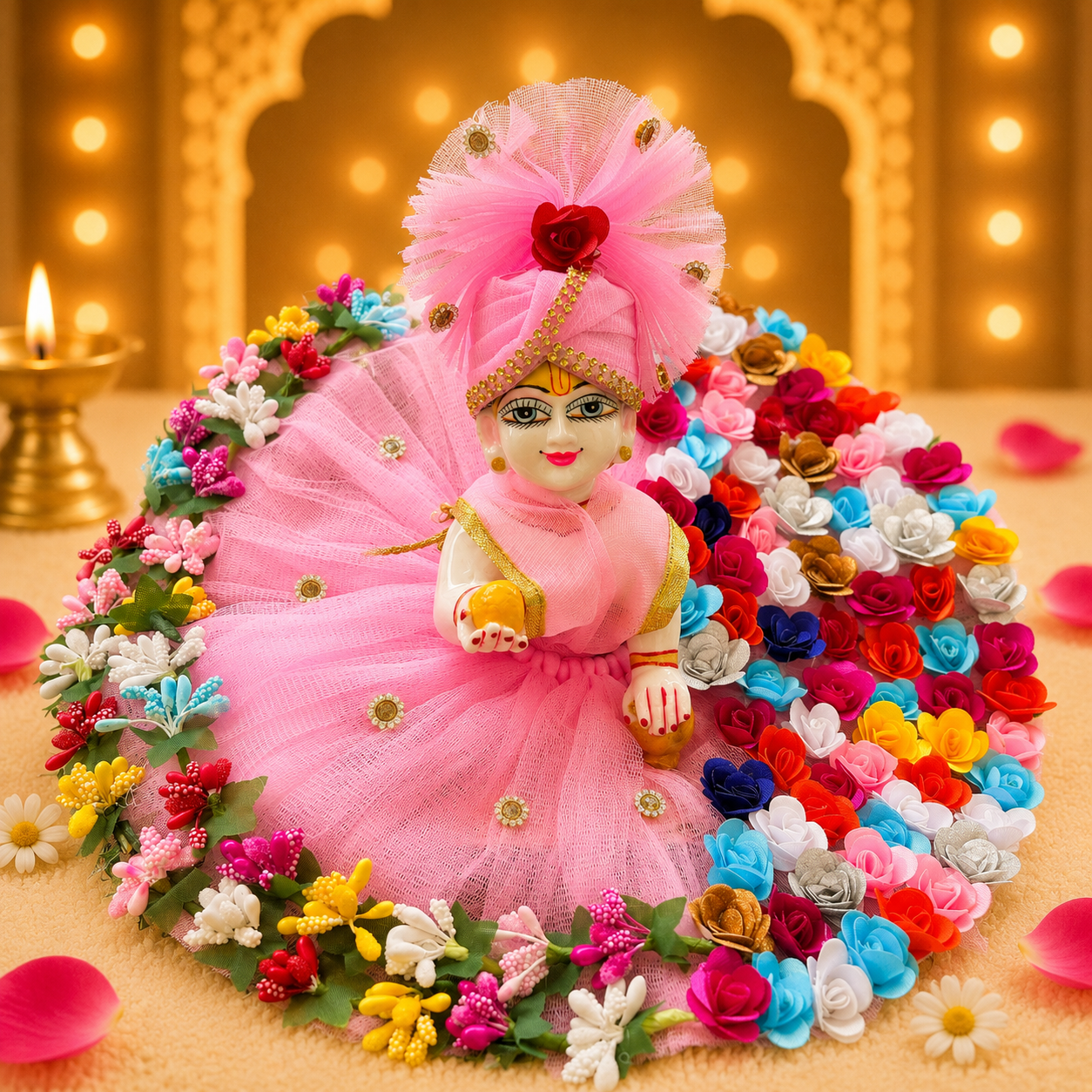 Multicolor Floral Designer Laddu Gopal Poshak Set