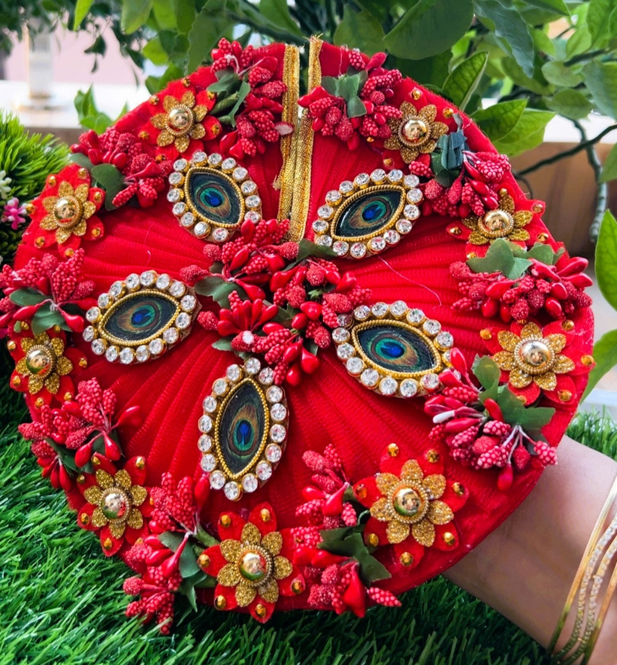 Red Peacock Evil Eye Laddu Gopal Dress