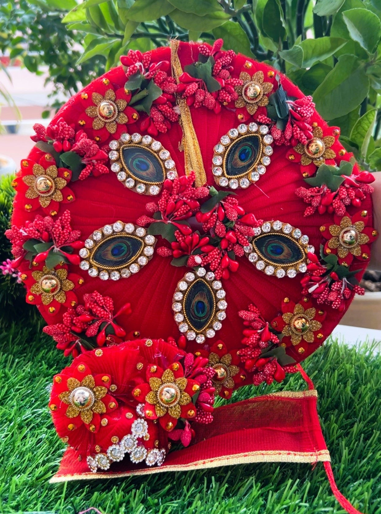 Red Peacock Evil Eye Laddu Gopal Dress