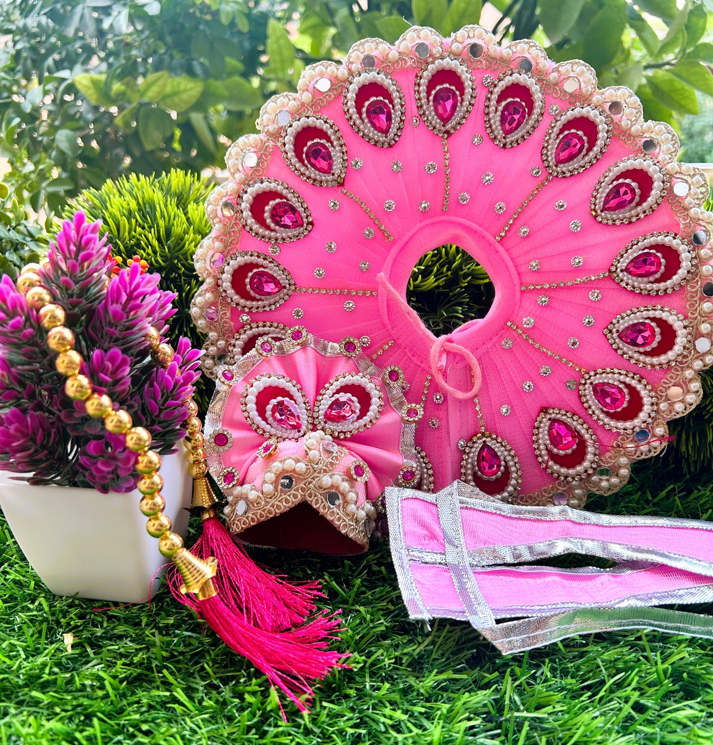 Pink Royal Heavy Laddu Gopal Poshak Set