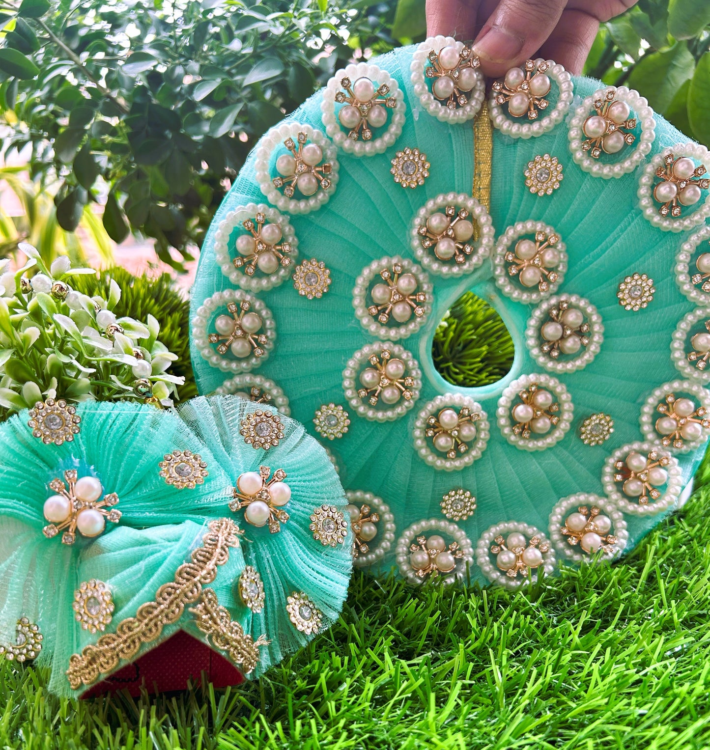 Sea Green Pearl Laddu Gopal Poshak Set