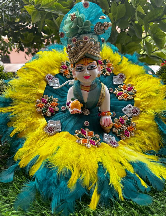Yellow Green Feather Divine Laddu Gopal Poshak Set
