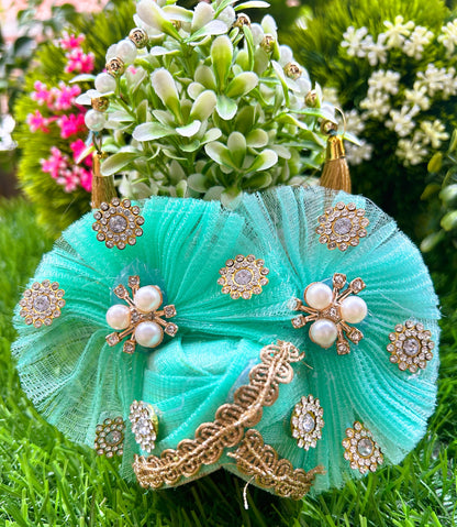 Sea Green Pearl Laddu Gopal Poshak Set