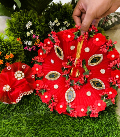 Peacock Red Patch Designer Laddu Gopal Poshak Set