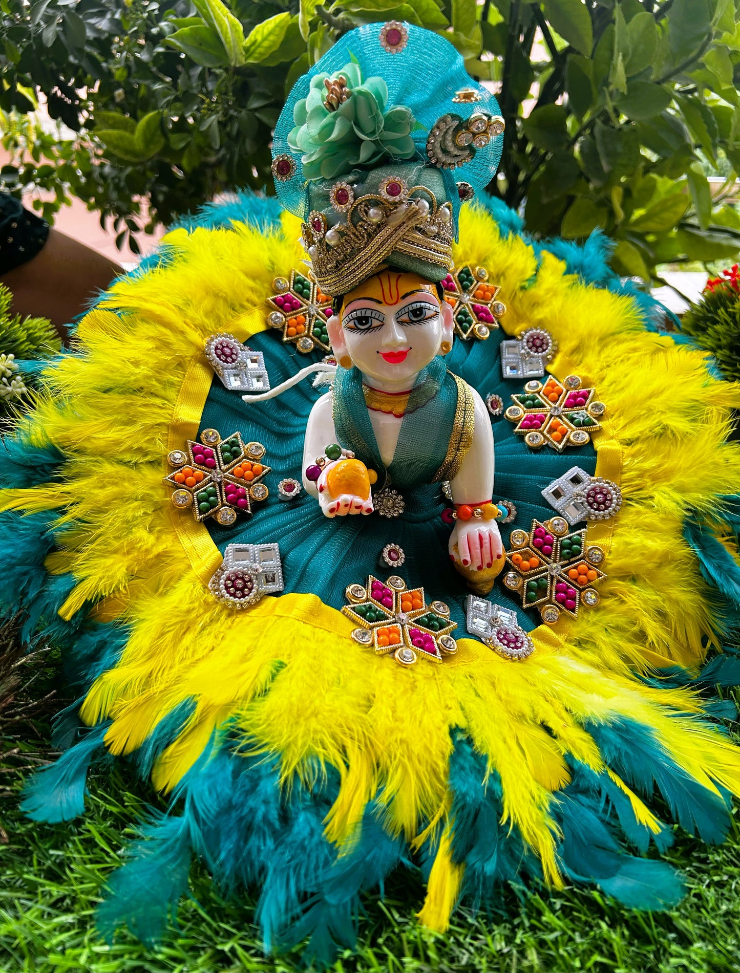 Yellow Green Feather Divine Laddu Gopal Poshak Set