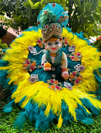 Yellow Green Feather Divine Laddu Gopal Poshak Set