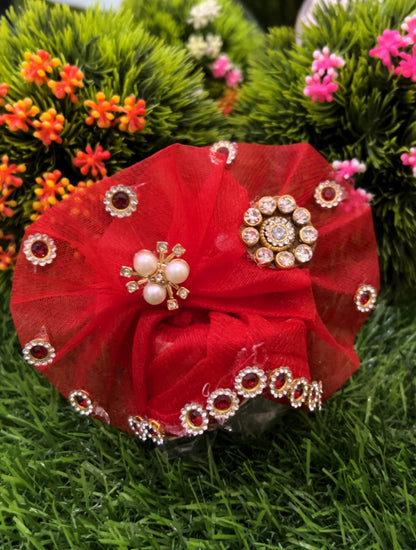 Peacock Red Patch Designer Laddu Gopal Poshak Set