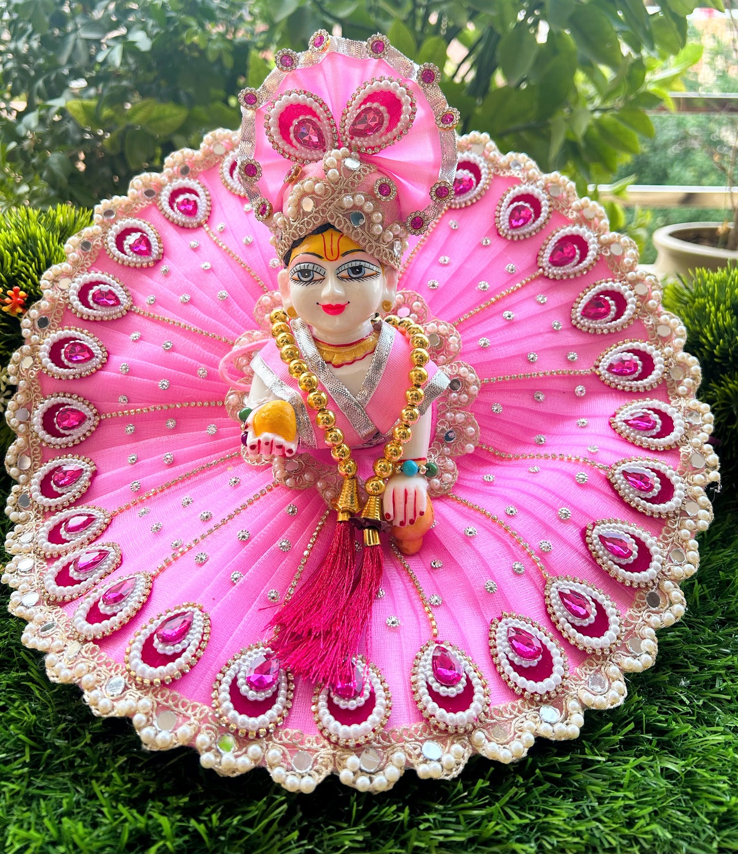 Pink Royal Heavy Laddu Gopal Poshak Set