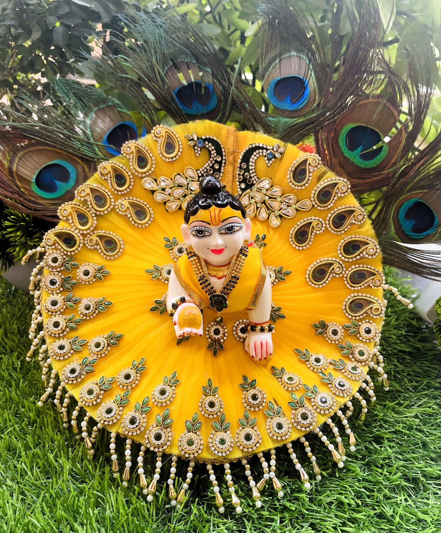 Haldi Mehendi Mor Rang Laddu Gopal Poshak Set